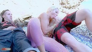 Louana: French Blonde Bimbo With Big Tits Double Penetrated On The Beach