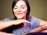 Big tit brunette sucks a big cock POV