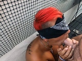 Blindfolded Amateur Blowjob on Balcony with Cumshot