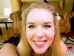 Horny Busty Blonde Stacie Sucks A Hard Cock And Gets Banged!