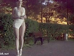 Jeny Smith tests her new suit. Flashing in public