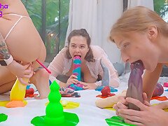 Lesbian Anal Twister Sex Party Anal Orgasm Huge Dildos Squi