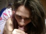 Deep-Throating Amateur Brunette Babe Blowjob