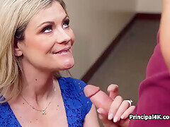 Suburban Stepmommy In Blue Dress Suck The Head Teacher